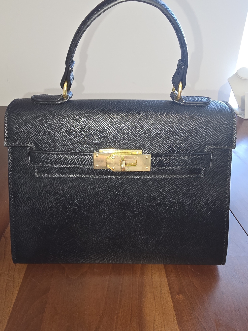 Classic Structured Black Top-Handle Women's Bag with Gold Hardware, Like New!